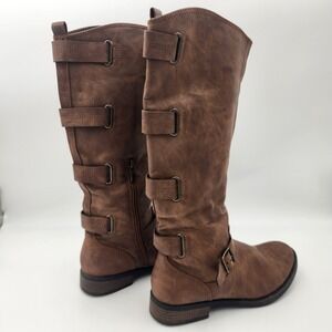 LIMELIGHT EMMA TALL BOOTS Women's Size 8.5 Faux Leather Boots Buckle Brown